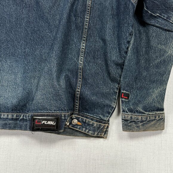 Vintage FUBU Denim Jacket Zip Front Collared Blue Cotton Pockets Size XL - Picture 5 of 14